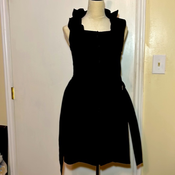 Samuel Dong Ruffled Front Belted Cocktail  Dress Black - Picture 1 of 14